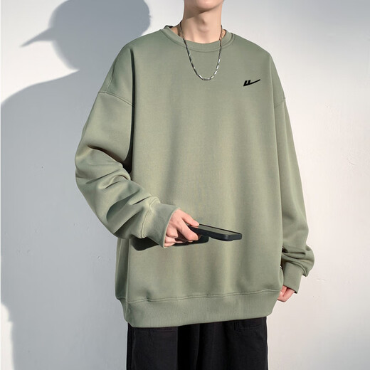 回力卫衣男春秋长袖T恤上衣休闲体恤秋衣休闲服打底衫情侣纯色宽松 LG-HL-B2-31-FKS691咖啡 2XL (建议165-190斤)