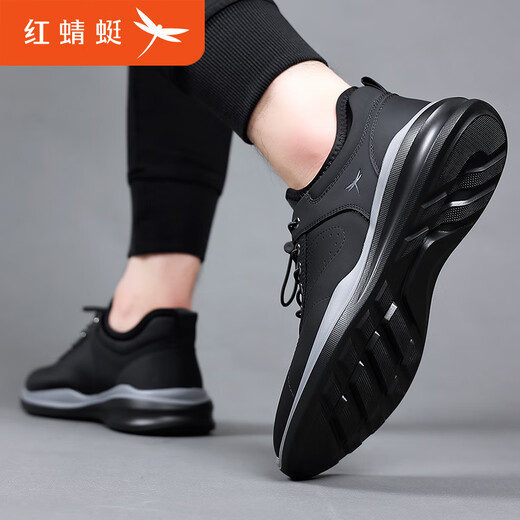 Red Dragonfly men's shoes 2025 new versatile business breathable cowhide shoes men's breathable casual shoes sports dad shoes men's black single shoe style C0220680 41 leather shoe size, this style 40 = sports shoe size 41