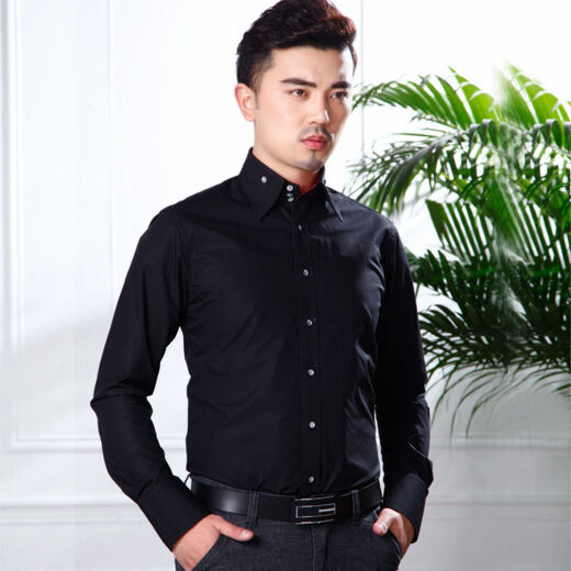 Simple direction spring and summer shirt men's long-sleeved shirt New Year fashion high-neck large collar diamond button trendy men's lining black double-layer collar 9215 38 S