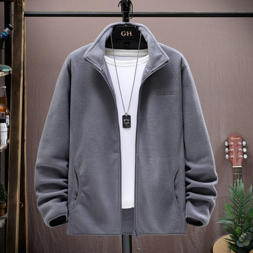 Pierre Cardin 2024 new style fleece jacket men's national fashion loose large size stand collar casual autumn and winter polar fleece jacket royal blue XL