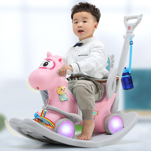 Zhixiang rocking horse, rocking horse, three-in-one rocking car, children's toys, boys and girls, baby toys, birthday gifts, fairy cherry powder [larger and wider 88CM] princess style