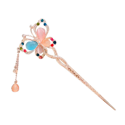 Wanbaozi Children's Ancient Style Hanfu Butterfly Hairpin Children's Updo Hairpin Headband Wind Hairpin Tassel Hairpin Hair Accessory Diefei-Pink