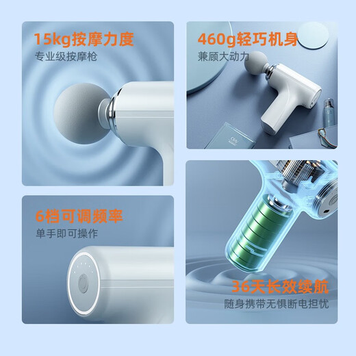 Sports fascia gun Xiaomi same style massager shoulder and neck massager neck mask gun mini professional grade portable fitness muscle relaxation birthday Christmas gift practical for men and women 15kg large thrust Xuefeng white + 6 levels adjustable