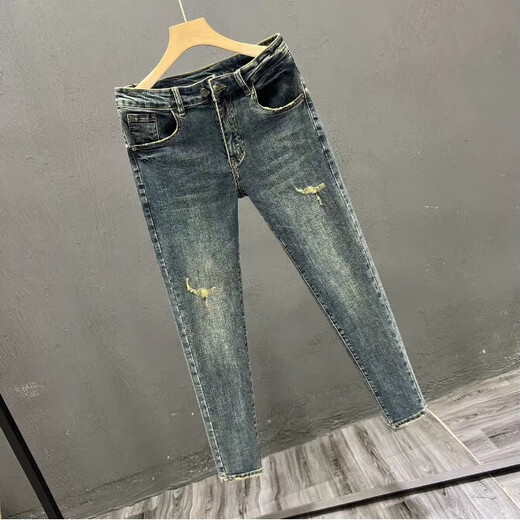 菲尼东爵2025春夏新款九分牛仔裤男士韩版潮流修身小脚弹力潮牌休闲裤子男 叁牛- 9759 32 【建议130-140斤】