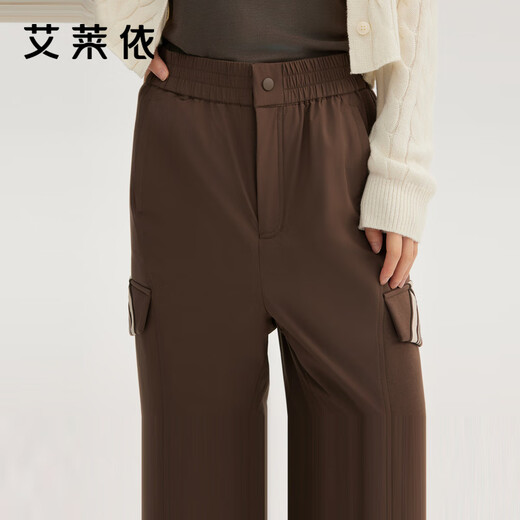 Ai Lai fashionable down pants autumn and winter simple slightly flared warm straight casual versatile commuting trousers raccoon brown M