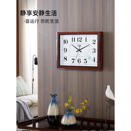 Kombinationen; Compas Wall Clock Wohnzimmer Uhr Square Einfache Uhr Home Office Hanging Tisch Elektronische Quarzuhr Kalender Home Verwenden Sie 6626 Holzkorn weißer Scheibe mit Kalender 49*34 cm