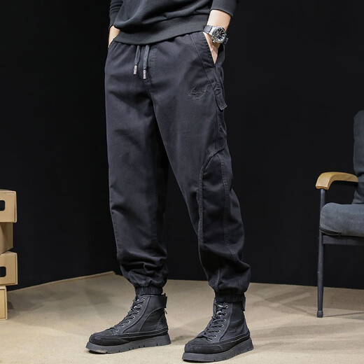 Gu Xiansen's leggings casual pants men's loose American retro overalls men's autumn and winter leggings large size harem long pants black 2XL 160-180Jin Jin equals 0.5 kg