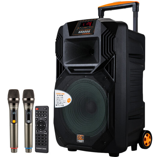 Songchuan International SS1 outdoor mobile high-power performance activities karaoke singing pull rod square dance audio wireless Bluetooth portable conference training expansion speech camping speaker 10-inch upgraded version (a pair of U-segment wireless microphones)