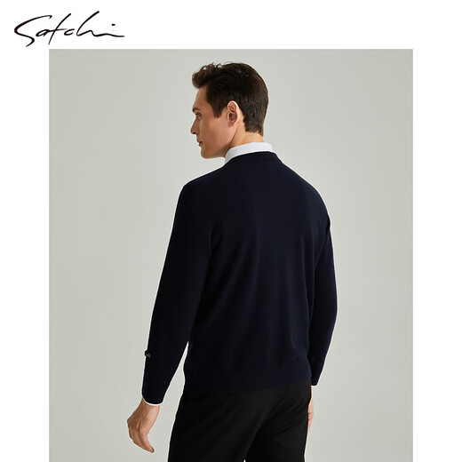 SATCHI Men's Sweater Autumn New Light Mature Style V-neck Cashmere Sweater 100% Cashmere Navy 48