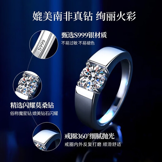 Zhou Dasheng Pure Silver Moissanite Diamond Ring Women's Proposal Wedding Ring 520 Valentine's Day Gift for Girlfriend and Wife's Birthday Angel's Kiss Diamond Ring 2 Carat Diamond