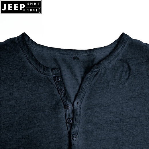JEEP SPIRIT European and American men's distressed henley shirt retro long-sleeved T-shirt large size men's button washed distressed bottoming shirt top light gray 2XL (185-205Jin Jin equals 0.5 kg)