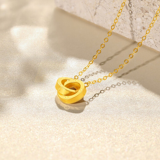 Saturday Fortune (ZLF) 18K gold necklace for women interlocking series rose gold simple fashion double ring clavicle 1.4g - upgraded yellow