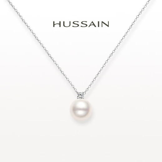Two snow HUSSAIN blended natural freshwater pearl necklace for Princess Diana, light luxury clavicle chain single pendant necklace, white gold + 9.5-10mm natural freshwater pearl
