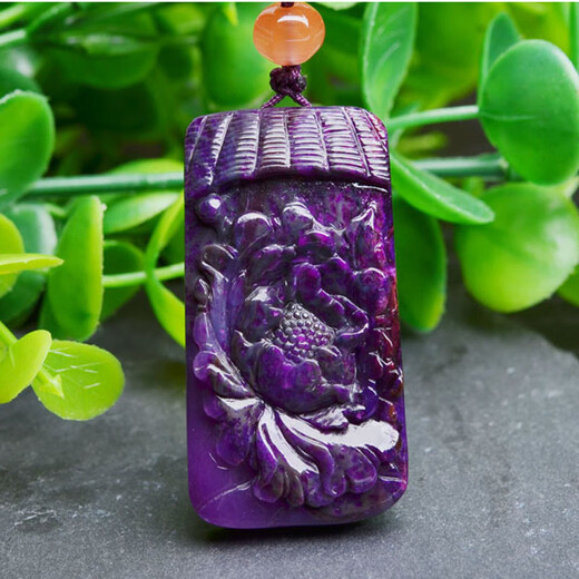 Bhiodha crystal old material jade purple Shu Jilai pendant carved peony flower retro women's Suji stone jewelry