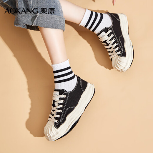 Aokang official women's shoes spring and autumn new shell toe dissolving sole shoes comfortable and versatile thick-soled white shoes women's casual shoes black 1224422030K36