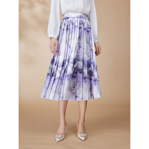 Rosa und blaue Garderobe 2024 Herbst Kleidung Lila Poesie Druck duftend satin dünner Faltenrock Frauen 5A3Q693 Yunwu Zi S