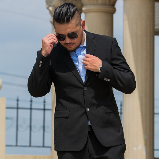 Xi Chen plus size suit men's plus size suit business casual professional workwear groom wedding dress formal black two-piece suit + trousers XL 180 (120-150Jin Jin equals 0.5 kg)