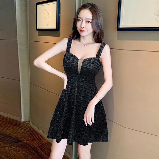 南啵丸夜场收腰遮肚子显瘦性感吊带修身连衣裙夜店女装足浴技师工作服潮 粉色 L