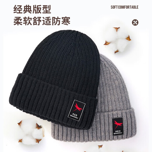 Sombrero de libélula roja sombrero de lana de invierno para hombres más vellón con sombrero de algodón tibio para al aire libre protección fría protección para orejas para el sombrero fría tejido de sombrero negro más vellón a prueba de viento