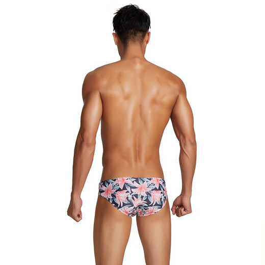 Hibbing (SEOBEAN) Badehose, Herren-Slip, Badehose für Erwachsene, bedruckt, niedrige Taille, heiße Quelle, Strandbadebekleidung, schwarze Unterseite, Lily, L (2,2–2,5 Fuß Taille)