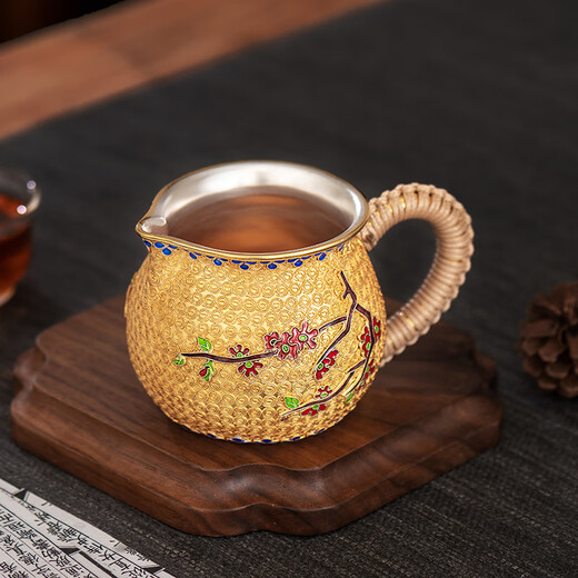 银器时代茶壶茶杯套装高端梅花纯手工掐丝景泰蓝整套茶具高档999纯银茶壶 一壶三杯695克+证书 4件