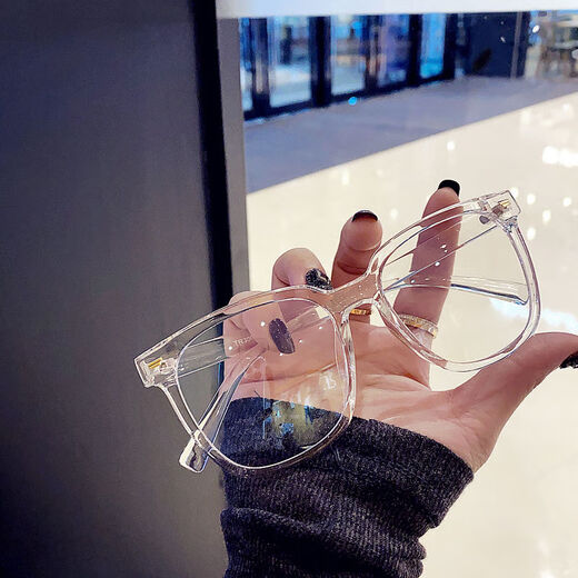 2021 New 2021 New Thick Black Frame Glasses for Men Showing Face Small Large Frame Plain Glasses Frame Anti-Blue Light Flat Glasses for Women Plain Fashion Trendy Style Bright Black Frame Non-prescription Flat Mirror Mirror Box + Lens Cloth