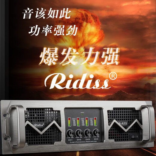 Ridiss professional power amplifier dual-channel four-channel high-power professional audio stage sound performance engineering home KTV pure power amplifier R-A15 (1500*4)