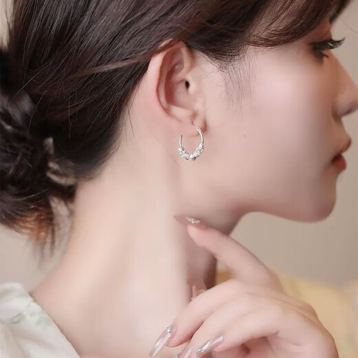 Tiaoqiu s999 sterling silver stud earrings for women 2025 new ear nourishing rings, temperament, high-end, simple, suitable for big faces, slimming temperament, lucky earrings, 2 special packages