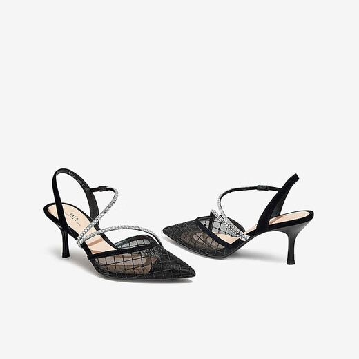 他她2023夏时尚尖头细高跟时装凉鞋女7DDJ9BH3 黑色 35