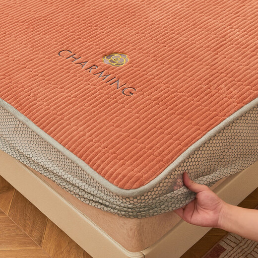 Gudie milk velvet quilted fitted sheet single piece thickened and warm winter Simmons mattress protector embroidered dustproof bed cover rock gray 180cmx200cm single fitted sheet