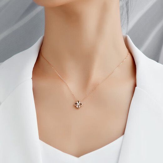 Ji Sifan light luxury four-leaf clover 18k gold necklace for women rose gold Valentine's Day anniversary birthday gift for wife and girlfriend rose gold cinnabar stone necklace