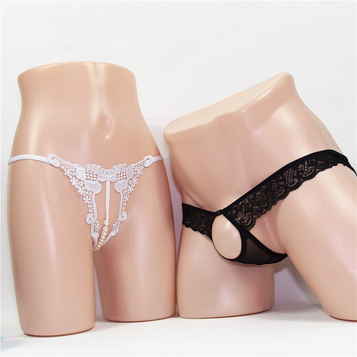 Couple's underwear sexy double temptation L open crotch underwear thong lace opening beads sexy men exposed JJ large size T pants pink + black