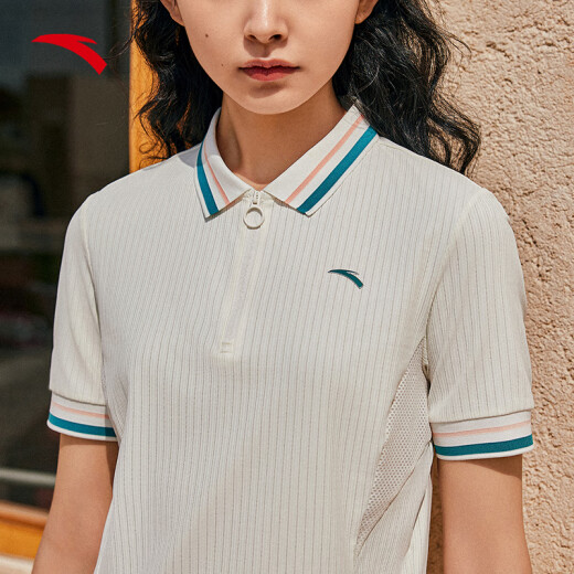 Anta Guan Xiaotong's same style ice silk T丨Women's summer new lapel UPF50 + sun protection short-sleeved POLO shirt 162423105 ivory white-1XL