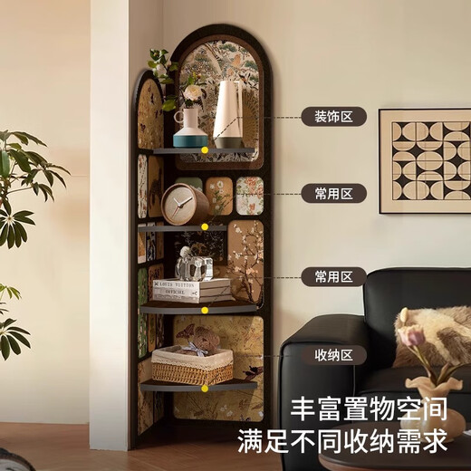 Yihuanyu Medieval style floor-standing furnishings living room corner cabinet retro storage rack multi-layer storage cabinet next to modern decorative painting