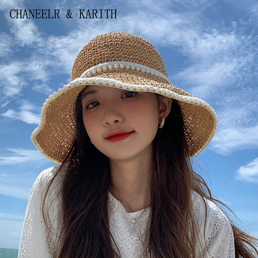 Chaneelr / Karith Sun Protection Hut Frauen 2025 Neues gestrickter Strohhut Sommer dünner Fischer Hat Geburtstag Nische Geschenk für Freundin Frau Brown Farbe Verstellbar