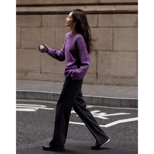 Demana Winter Dopamine Velvet Feel Fancy Wool Circle Sweater Lazy Loose Feeling Knitted Sweater Women's Top Eggplant Purple S