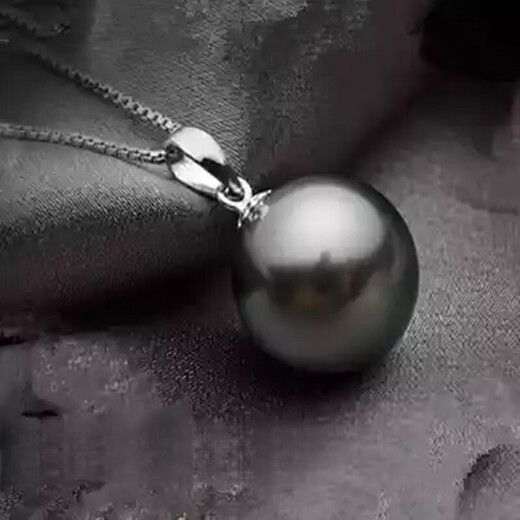 Yumei and natural seawater pearl powder pendant, Tahitian black pearl necklace, perfectly round, 925 silver chain for mother, black, pure black, 9-10mm