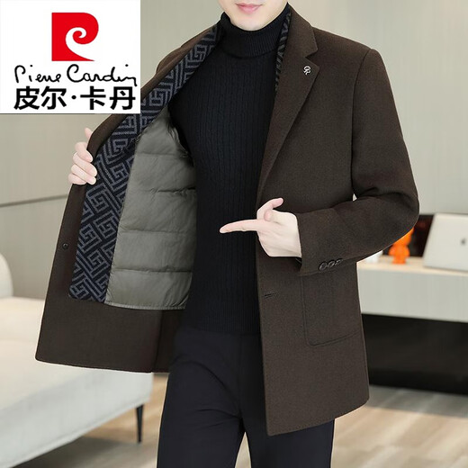 Pierre Cardin double-sided woolen coat men's mid-length woolen windbreaker high-end casual suit collar down gallbladder coat 8669 gray double-sided woolen removable down liner M suitable for 95-115Jin Jin equals 0.5 kg