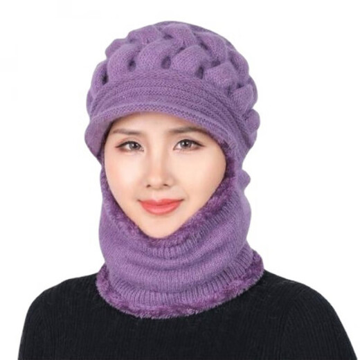 Weilang hat women middle-aged and elderly winter casual thickened woolen hat plus velvet warm scarf mother hat one-piece wine red one size
