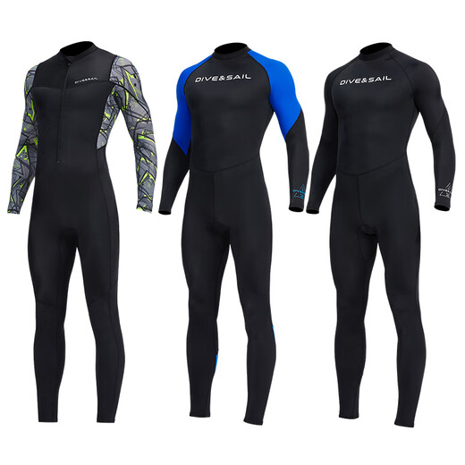 DIVE SAIL professional diving suit men's one-piece sun protection quick-drying long-sleeved long pants snorkeling diver surfing beach swimsuit black floral sleeves (front zipper) D030070M XL