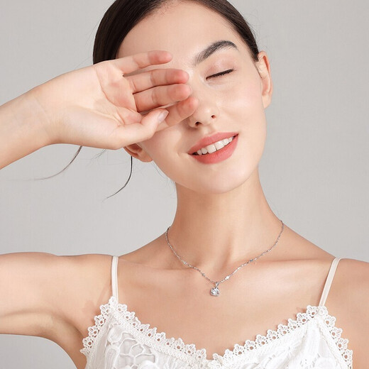 MZMZ Clover Platinum Necklace Women's PT950 Platinum Necklace Clavicle Chain Valentine's Day Birthday Gift for Girlfriend and Wife Light Luxury Model-Clover Necklace-Sky Blue