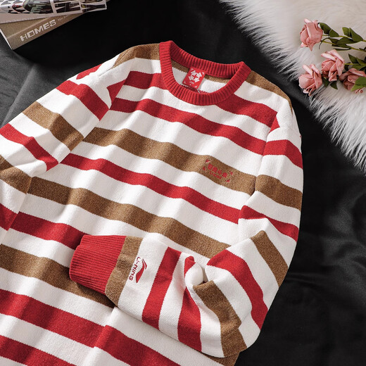 李宁轻薄毛衣套头男2025年春季新款日进斗金无帽锦纶新年卫衣AMBV051 白色条纹 AMBV051-1 日进斗金 S