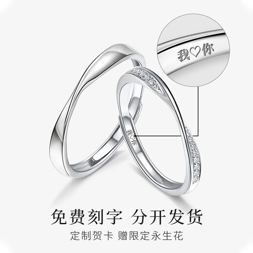 LNCO Mobius silver couple ring, a pair of long-distance relationship adjustment rings with engraving, birthday and Christmas gifts for girlfriend, 925 silver, one pair + gift box + engraving