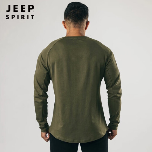 JEEP SPIRIT Retro Heavy Henley Long Sleeve T-Shirt Solid Color Sports Fitness Bottoming Shirt Men's Pure Cotton Stretch Thin V-Neck Cardigan Black XL