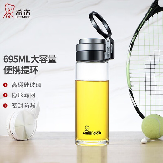 Copa de vidrio Heenor con anillo de elevación Copa de té de gran capacidad espesada de una sola capacidad para hombres al aire libre Copa de agua portátil Copa portátil Copa de anillo Tapa de 695 ml - Modelo de gran capacidad portátil mejorado Nuevo