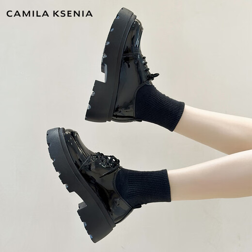 CAMILA KSENIA small leather shoes British style ladies 2025 new autumn thick sole fashion versatile single shoes platform Loaf shoes brand matte black 37