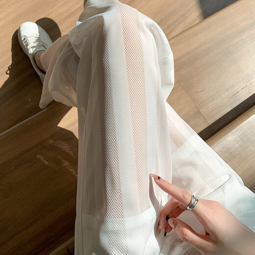 Qing Ran'er black ice silk wide-leg pants for women in summer, ultra-thin loose straight slit drape mesh cool anti-mosquito air-conditioned pants 13298 black small S