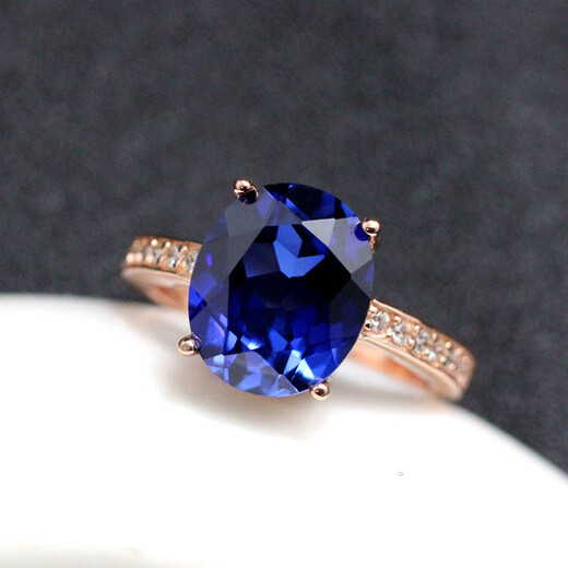 Chuhuang Tanzanite Sapphire Ring Live Simple Women's Tanzanite Silver Ring Trendy Jewelry Royal Blue Color Rose Gold (Main Stone 8X10mm) Live