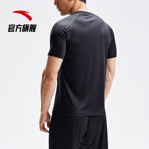ANTA official flagship sports suit men's fitness suit running suit football suit two-piece short-sleeved shorts suit basic black-4L (Male 175)
