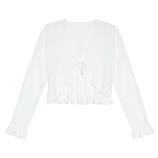 S.DEER Sommermode Damen gerippter Pilz-Cardigan mit V-Ausschnitt und Kordelzug S232Z3524 Originalweiß/9B S 160